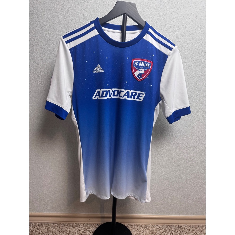 Adidas FC Dallas Youth Jersey XL Blue White Gradient Advocare Soccer Shirt